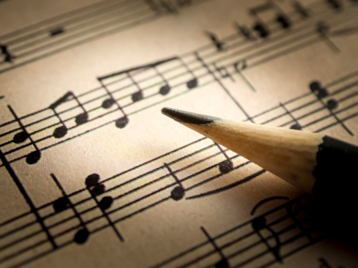 Sheet music and piano